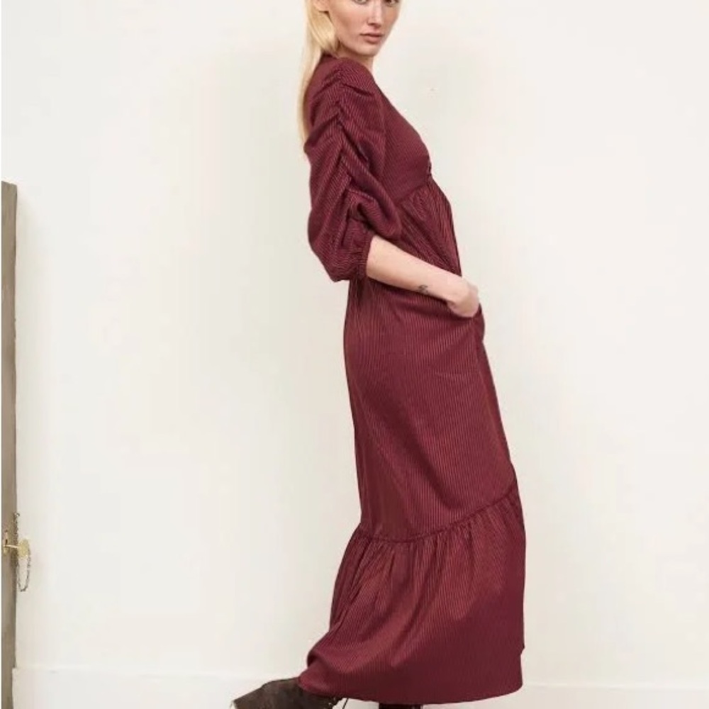 La Ligne Burgundy Striped Midi Dress